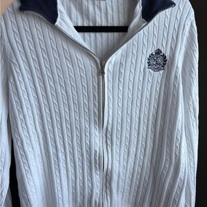 Ralph Lauren White and Navy Zip-Up Sweater